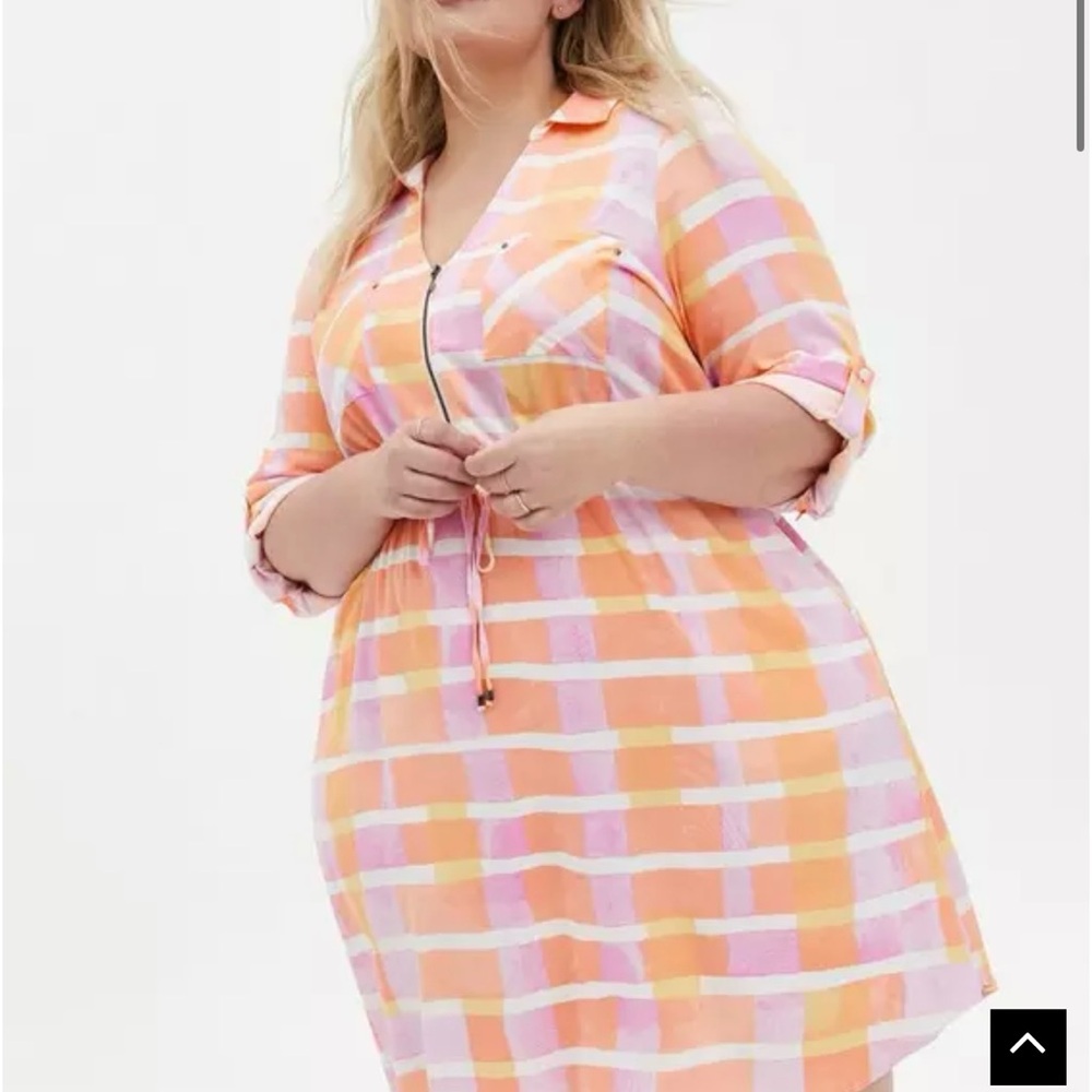 Torrid Orange and Pink Midi Dress with Wrap-Style Front
